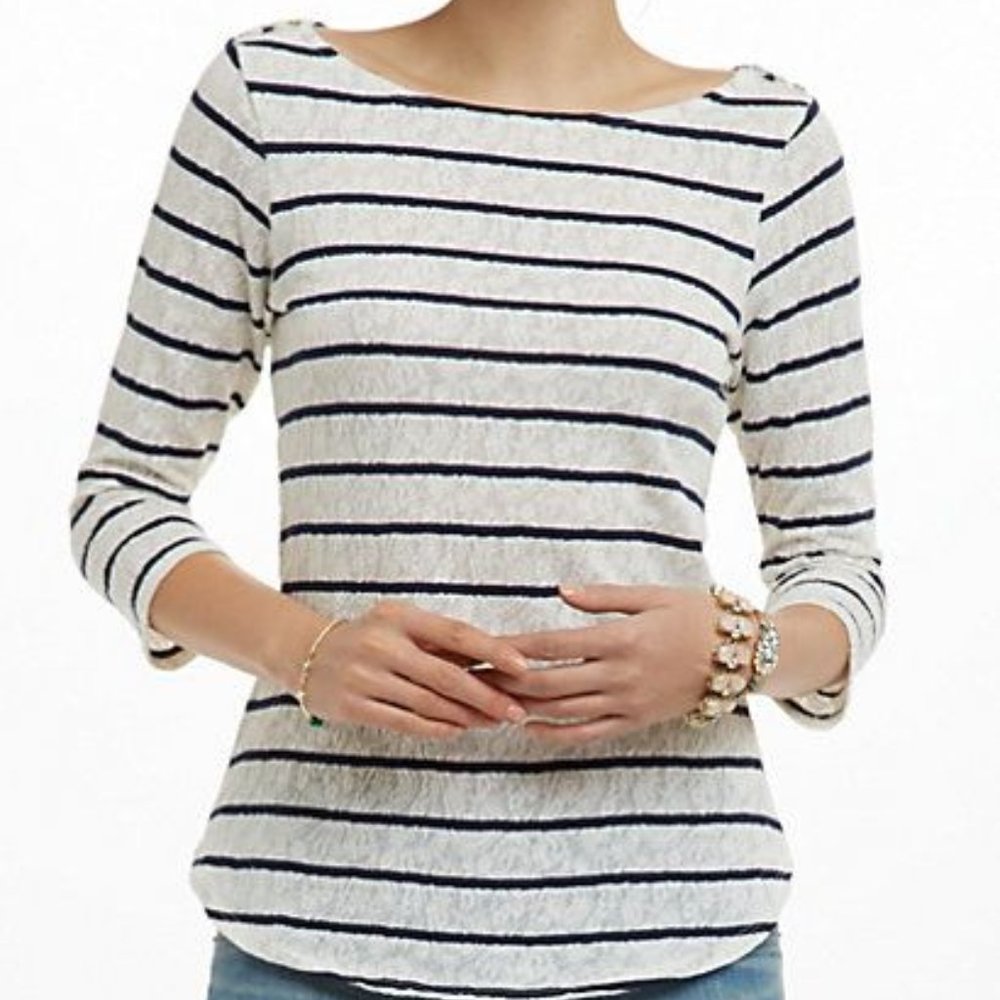 ANTHRO NEW Lacestripe Top White Blue Striped Knit